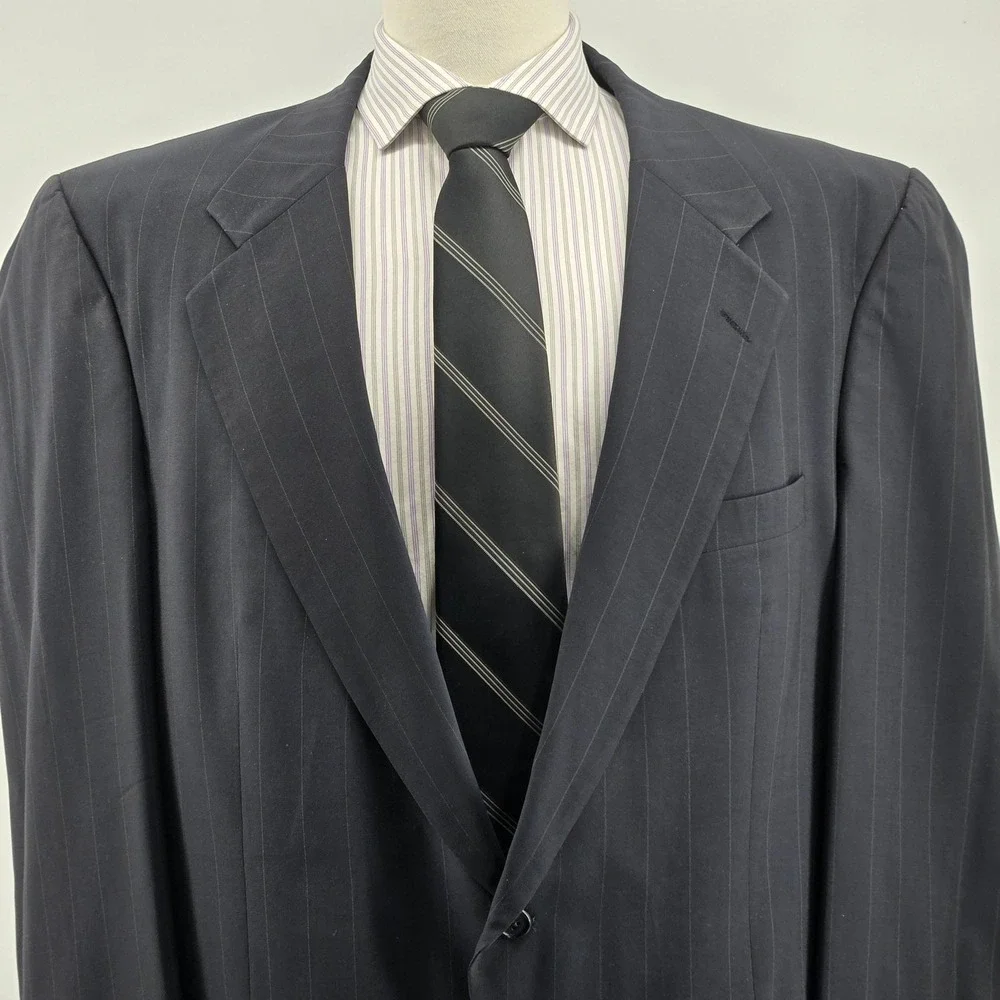 Vintage Burberrys Suit‎ Jacket Mens M Blue Striped Wool Single-Breasted 2 Button
